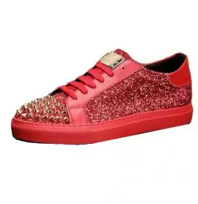 chaussures philipp plein soldes rivets rouge cuir